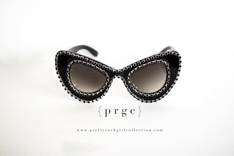 Black Oversized Cat eye Sunglasses Made with Swarovski Crystals, Mod sunglasses, Black statement sunglasses, Cat Eye Sunglasses image 5