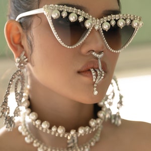 Silver Septum ring, Rhinestone septum ring, clicker septum ring, large septum ring,  Fake Septum Ring, Non Piercing Septum Nose Ring, septum