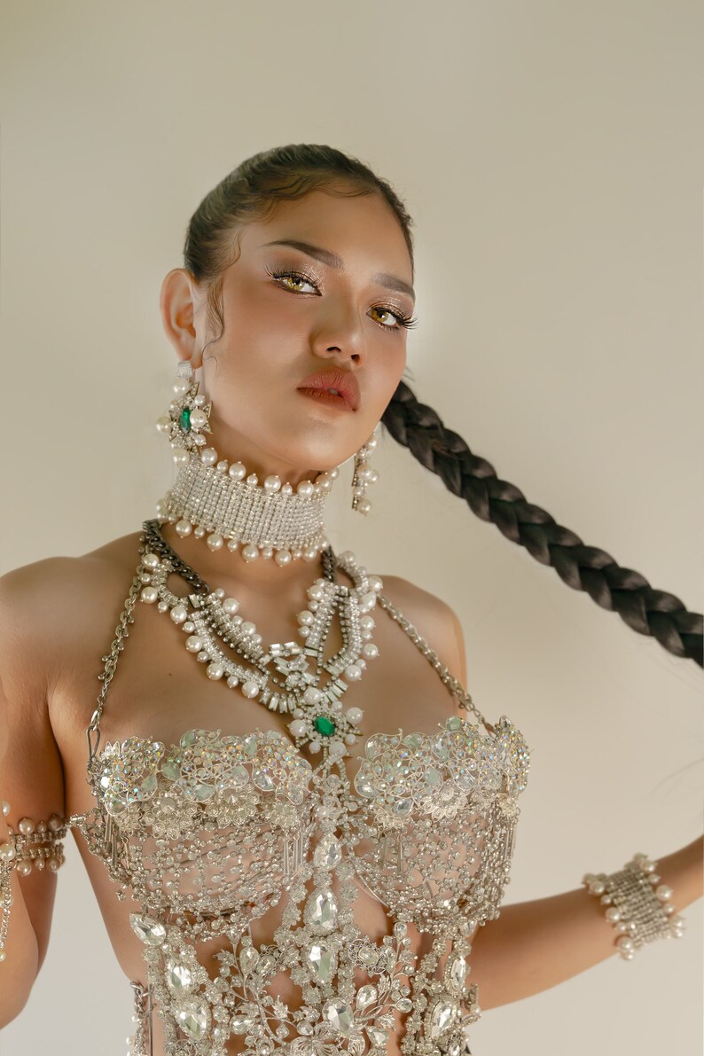 Rhinestone choker, choker, princess choker, statement Necklace, pearl Necklace, Prom jewelry, Bohemian, Gypsy jewelry, minimalism jewelry image 1