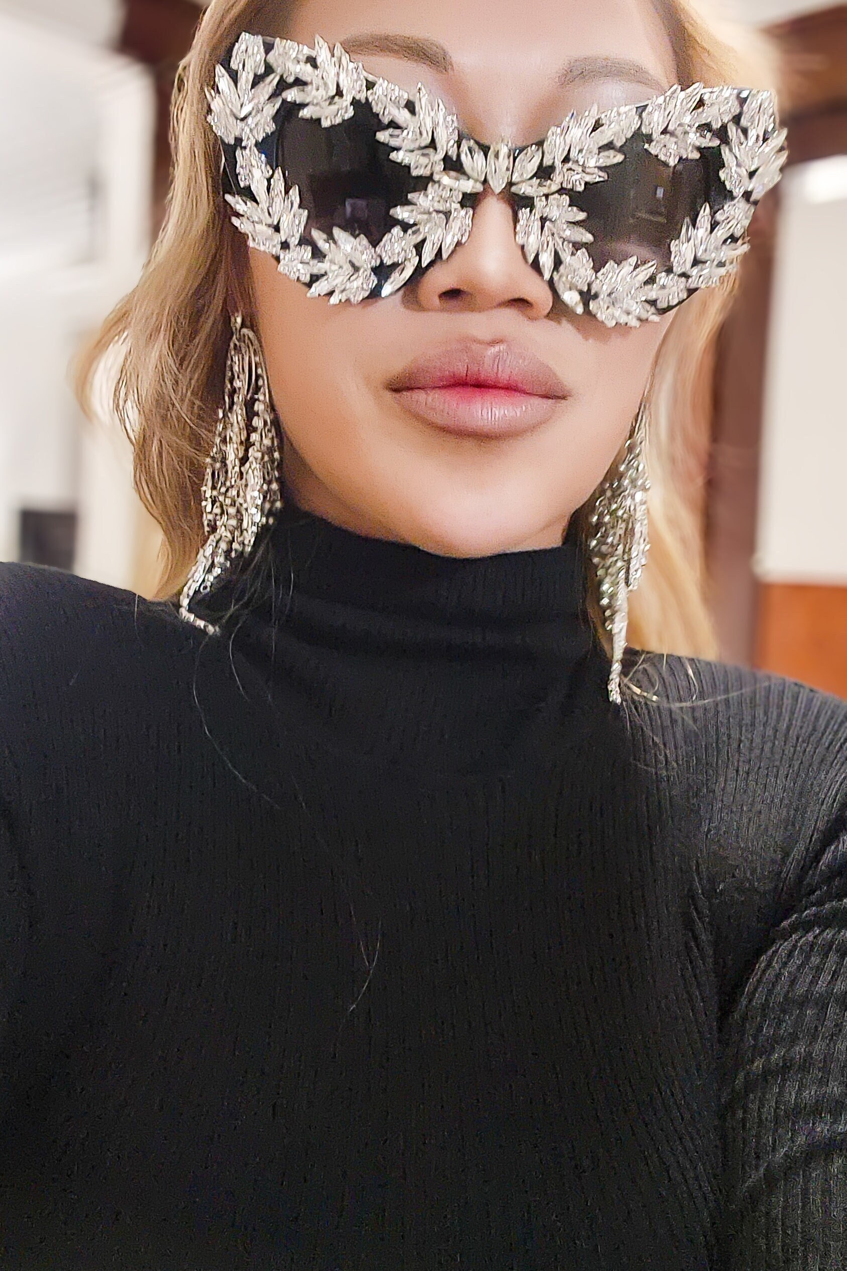 Black Cat Eye Rhinestone Sunglasses - Etsy