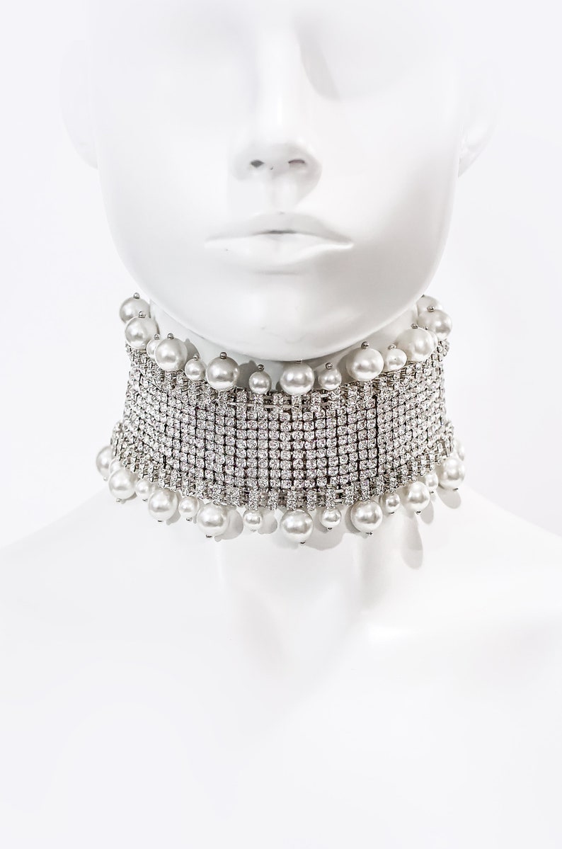 Rhinestone choker, choker, princess choker, statement Necklace, pearl Necklace, Prom jewelry, Bohemian, Gypsy jewelry, minimalism jewelry image 2