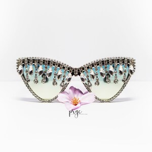 Oversized Pink Cat eye Sunglasses, red lens, green lens Jeweled Sunglasses, black princess Embellished Sunglasses, Crystal fringe sunglasses