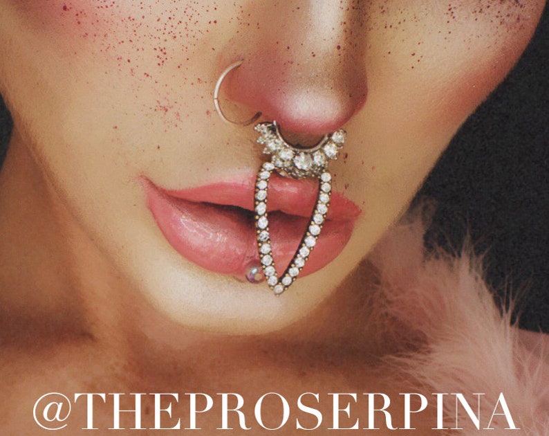 New Oversized Septum ring, heart shape nose ring, Crystal Septum, rhinestone septum ring, fake body piercing, body art, body Jewelry image 3