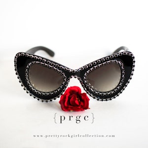Black Oversized Cat eye Sunglasses Made with Swarovski Crystals, Mod sunglasses, Black statement sunglasses, Cat Eye Sunglasses