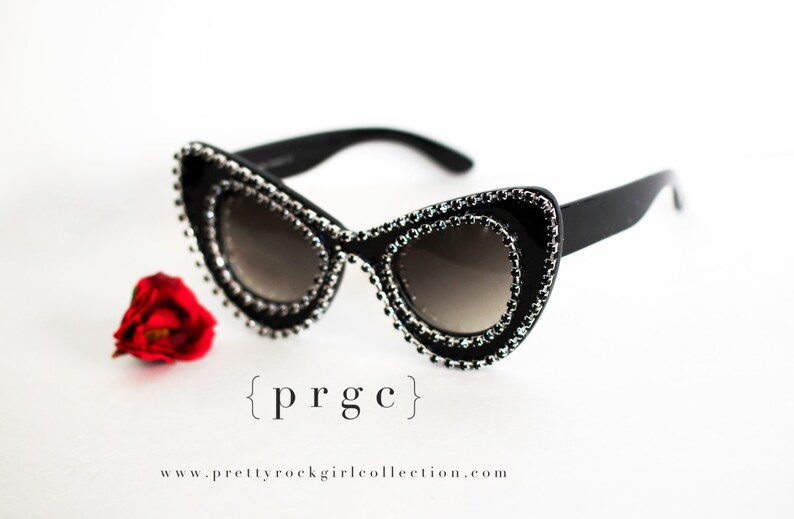 Black Oversized Cat eye Sunglasses Made with Swarovski Crystals, Mod sunglasses, Black statement sunglasses, Cat Eye Sunglasses image 4