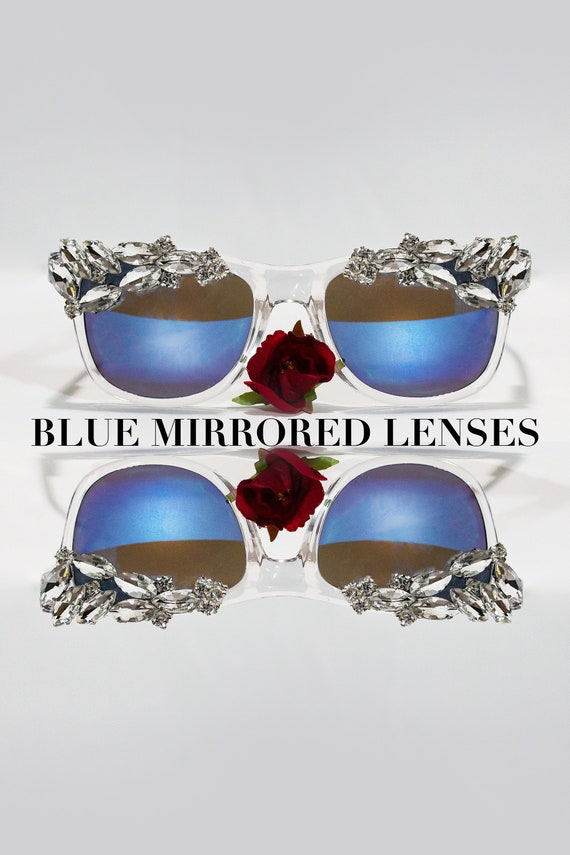 Blue Mirrored Sunglasses, Beach Sunglasses, Rhinestone Glasses, Crystal  Wayfarers, Jeweled Wayfarers, Vacation Stunners, Wedding Sunglasses -   UK