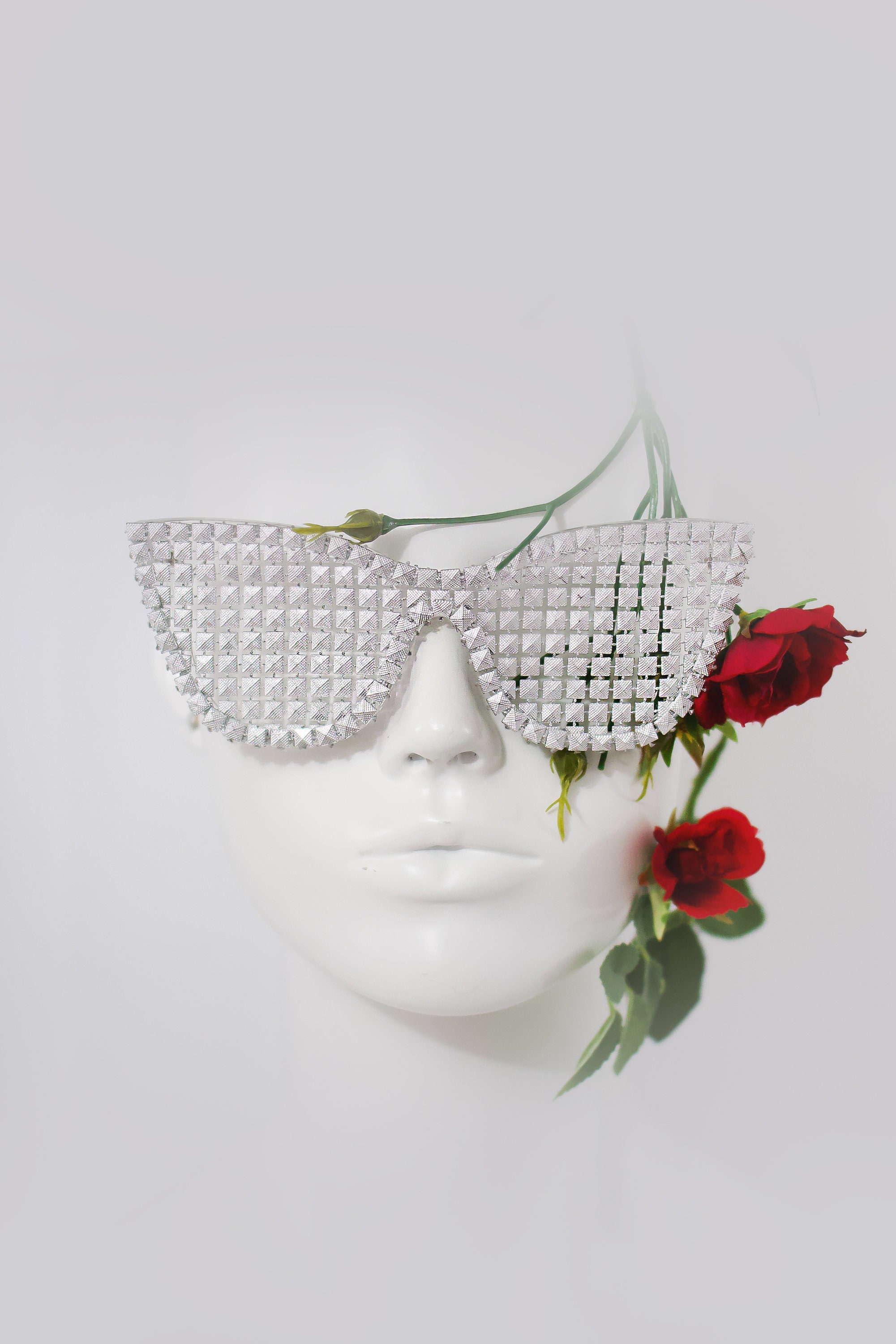 Oversized Y2k Sunglasses, Metallic Stud Stunners, Silver