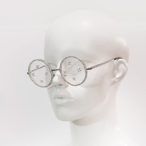 Silver Crystal Embellished sunglasses, lace crystal stunners, Jeweled stunners, wedding sunglasses, bridal glasses, circle sunglasses image 2