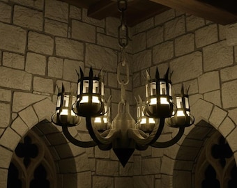 Medieval 6-Light Battery & Remote Controlled Chandelier - 3D Printed