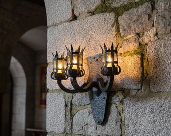Medieval Castle Wall Sconce -3 Candle, LED Light with Remote and timer, 3D Printed