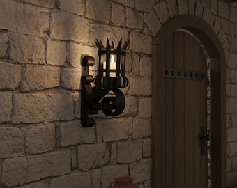 Medieval Wall Sconce Single Candle, LED Candle Light with Remote, 3D Printed Castle Decor