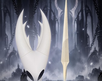 Pure Vessel Mask & 36in Nail Sword - Hollow Knight Inspired 3D Printed Cosplay Prop - Wearable Helmet or Combo Set - Hallownest Vessel Decor