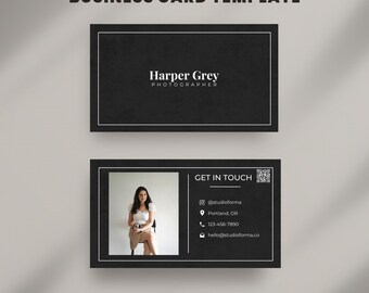 Minimalist Dark Business Card Template | Canva Editable (Digital Download)