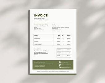 Minimal Green Invoice Template | Printable PDF for Creatives