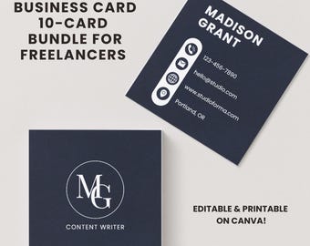Navy Blue Square Business Card Template | Minimalist Canva Design (Digital Download)