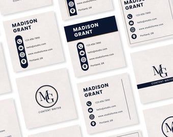 Cream & Navy Square Business Card Template Bundle | Modern Minimalist Business Card | Editable Canva Templates for Freelancers | Digital