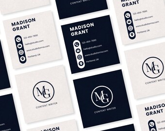 Square Business Card Template | Modern Branding, Light & Navy (PDF)
