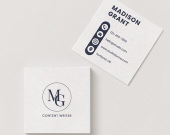 Modern Square Business Card Template | Cream & Navy (Digital Download)