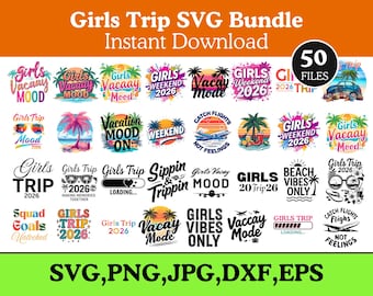 Paquete PNG de viaje de chicas: Archivos SVG de aventura de viaje por carretera, diseño JPG de mejores amigas digitales