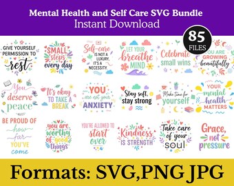 Paquete SVG de salud mental y autocuidado: descarga de diseño digital PNG