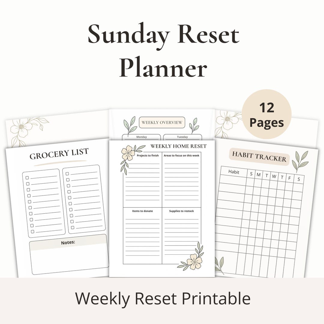 Sunday Reset Planner Printable, Weekly Reset Planner for Women, Habit ...