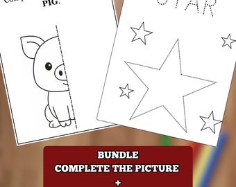 Preschool Fine Motor Worksheets, Complete the Picture, Trace Shapes for Kids, Printable Drawing and Tracing Activity PDF