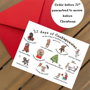 Cockapoo Christmas Card, 12 Days of Cockapoos, Dog Lover Gift, 5x7 Print