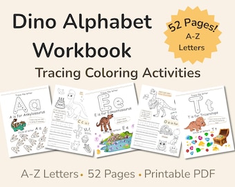 Dino Alphabet Tracing Workbook | ABC Coloring Pages (Digital Download)