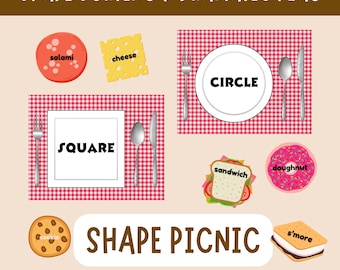 Shape Picnic Activity | Preschool Shapes Printable | Toddler Shape Sorting Game | Shape Matching Mats | Food Shape Sort | Early Math Center
