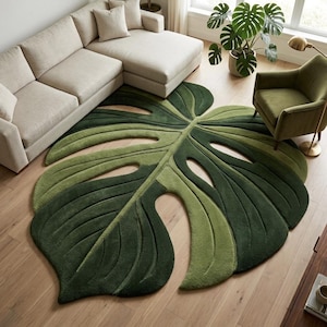 Hand Tufted Monstera Leaf Rug – Botanical Shape Carpet, Nature Inspired Mat rug
