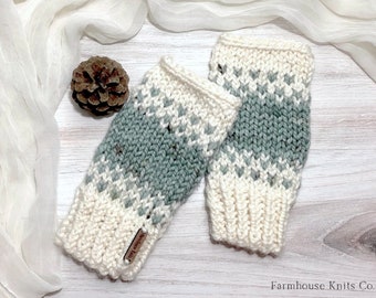 FINGERLESS GLOVES x Hand Knit Mittens x Knit Wool Mittens x Fingerless Mitts x Knitted Wool Mittens x Fair Isle Mittens