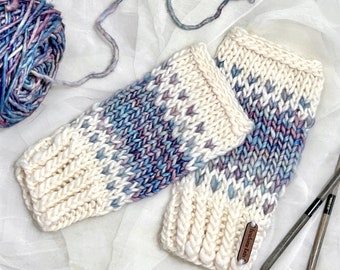 FINGERLESS GLOVES x Hand Knit Mittens x Knitted Gift For Her x Fingerless Mitts x Knitted Wool Mittens x Fair Isle Knitting Pattern