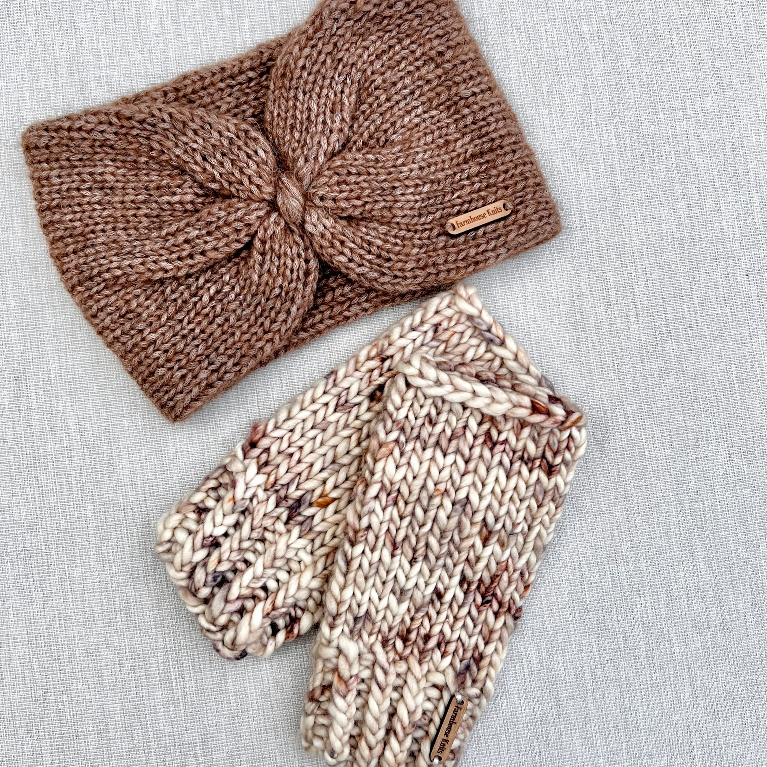 Hand Knit Merino Wool Fingerless Gloves & Headband Set - Etsy display picture 3