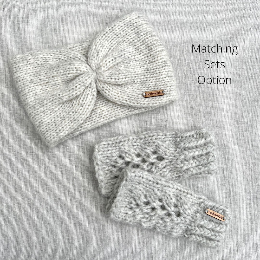 HEADBAND MITTEN SET Women's Knitted Ear Warmer Knit Wool Fingerless ...