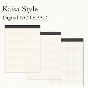 May include: Three digital notepads with cream-colored paper and black binding. The notepads have either lined or grid paper. The text "Kaisa Style Digital NOTEPAD" is at the top.