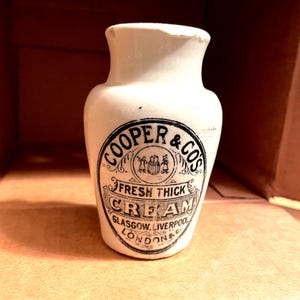 Cooper & Co Fresh Cream-Glasgow Liverpool London c.1880-Rare- Antique English Advertising Pot