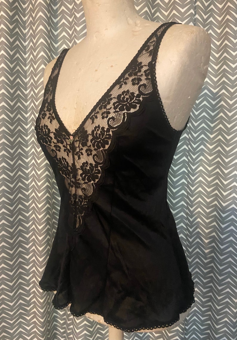 Vintage JC Penny Fantasia Sexy Black Satin Lace Cami Teddie | Etsy