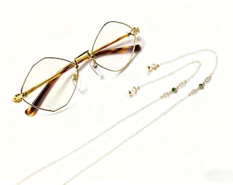 Cadena para gafas chapada en oro de 14 quilates, collar con soporte para gafas de sol con cuentas verdes