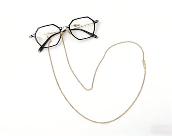 Cadena para gafas con barra de oro, soporte minimalista para gafas, collar de acero inoxidable chapado en oro.