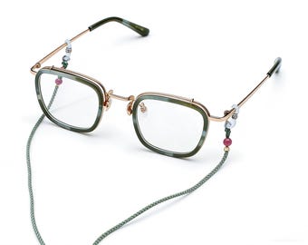 Cadena para gafas de piedra natural, soporte para gafas con cuentas verdes, collar multiusos con cordón.