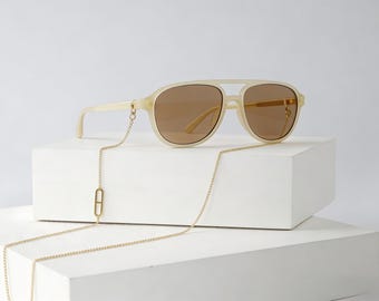 Cadena dorada para gafas para mujer - Cadena con cuentas estilo bohemio - Cordón de acero inoxidable - Elegante correa para gafas de sol - Regalo para ella