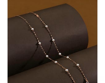 Cadena para gafas con perlas de agua dulce de oro rosa, cordón para collar 4 en 1