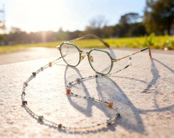 Cadena para gafas de ágata • Correa para gafas de sol con cuentas de plata de ley 925
