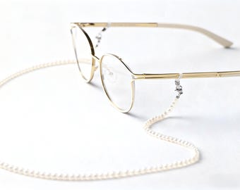 Cadena para gafas con perlas de agua dulce, collar dorado con soporte para gafas de sol