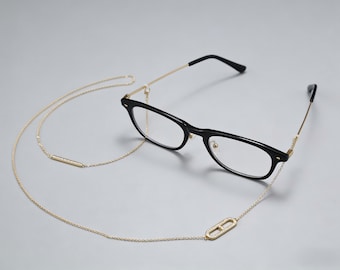 Cadena para gafas chapada en oro de 18 quilates, barra de circonita cúbica, accesorio minimalista para collar