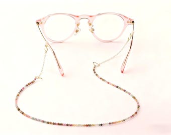 Cadena para gafas de turmalina con baño de oro de 14 quilates, soporte para gafas en forma de corazón