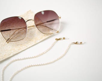 Cadena para gafas de perla de agua dulce, soporte para gafas de sol de oro de 18 quilates