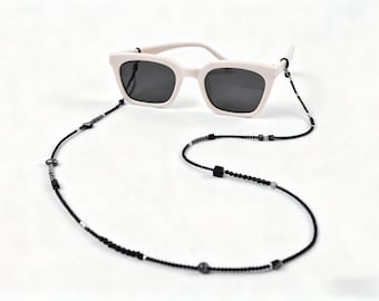 Cadena para gafas de ónix negro, plata 925, cordón con cuentas para gafas de sol