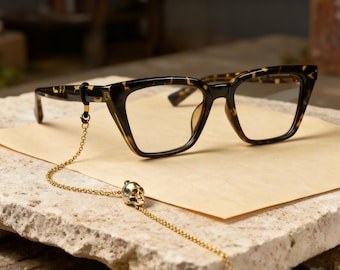 Cadena para gafas con calavera dorada y plateada, soporte para gafas estilo gótico punk, cadena para gafas de sol estilo motero, collar llamativo para gafas de 75 cm