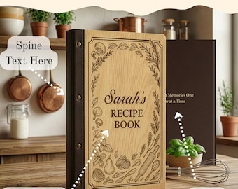Personalized Wooden Recipe Book (Print), Custom Leather CookBook (Print)